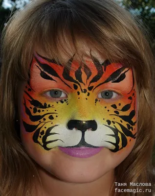 Тигр - пример аквагрима - Таня Маслова | Раскрашенные лица, Тигр, Детский  грим