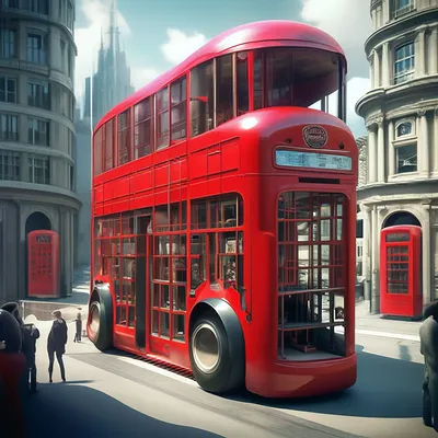 Английский пятиэтажный красный автобус…» — создано в Шедевруме