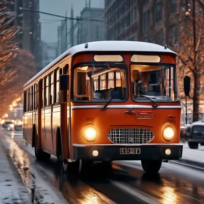 2023 год: в одном из городов России до сих пор работает древний автобус ЛиАЗ.  Фото