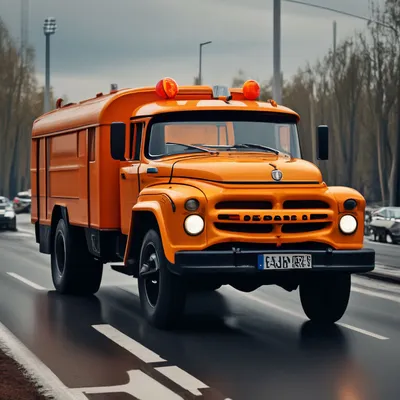 ЗИЛ-130 аварийная, оранжевого цвета, …» — создано в Шедевруме