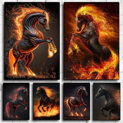 Абстрактная бегущая лошадь с огнем, холст, картина, современные изображения  животных, постер и принты, настенное искусство для дома, гостиной, без  рамки – лучшие товары в онлайн-магазине Джум Гик