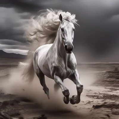 Бегущий конь,пышная белая грива» — создано в Шедевруме