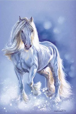 Лошадь картина, белая лошадь, лошадь бежит, белый конь зимой | Caballos