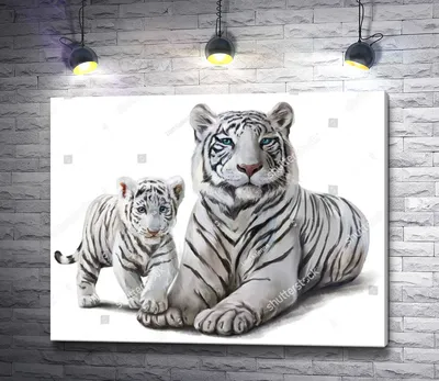 Белый тигр\" Фотообои на стену с тигром. Стеклянные панели. Купить.