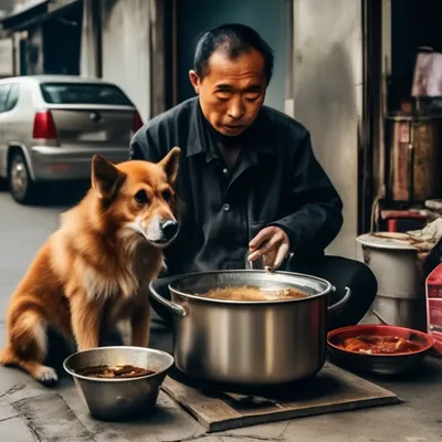Китаец варит суп из собаки на …» — создано в Шедевруме