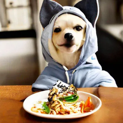 Собака чихуахуа готовит корейскую еду» — создано в Шедевруме