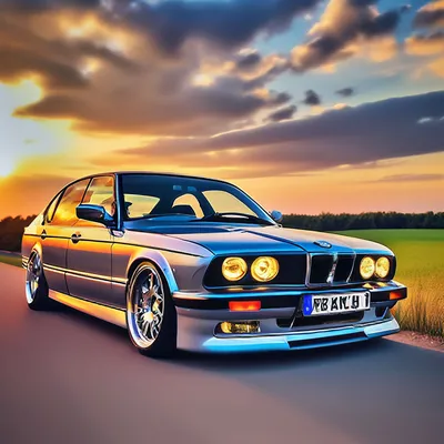BMW E34 на фоне заката с крутого…» — создано в Шедевруме