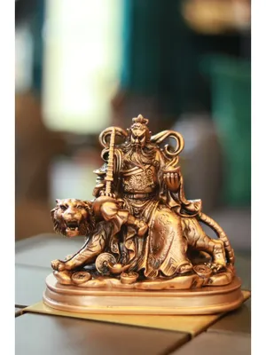 Статуэтка: Бог богатства Цай-Шэнь верхом на тигре, бронза
