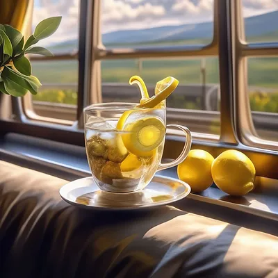 Чай с лимоном в поезде, на фоне …» — создано в Шедевруме
