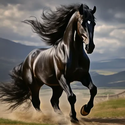 Черный мустанг. красивая конная лошадь. символ свободы. создать ai |  Премиум Фото