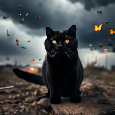 Черный Шотландский вислоухий кот с …» — создано в Шедевруме