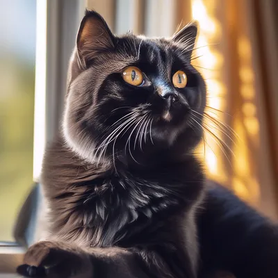 Шотландский вислоухий чёрный кот …» — создано в Шедевруме