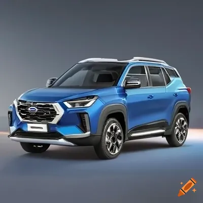 2023 datsun berihat hybrid, compact suv, jeep patriot-styled, light blue  color, blue accented trim on Craiyon