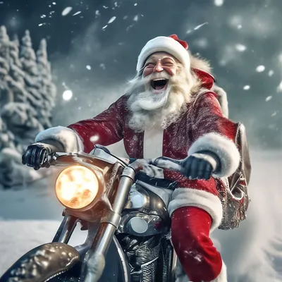 Дед Мороз на мотоцикле: изображения в формате PNG для вашего удобства