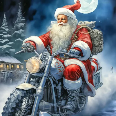 Дед Мороз на мотоцикле: бесплатные обои в формате JPG