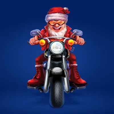Невероятный Дед Мороз на мотоцикле в действии