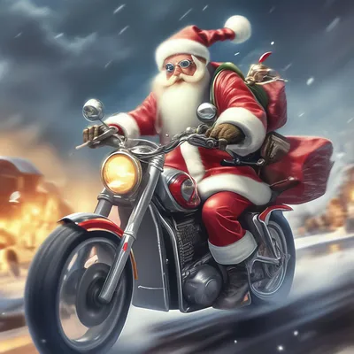 Захватывающий вид Деда Мороза на мотоцикле: скачать в Full HD