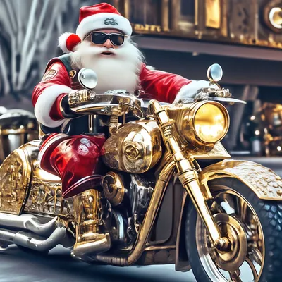 Дед Мороз на мотоцикле: бесплатные картинки для вашего удовольствия