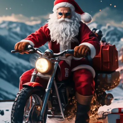 Фото Деда Мороза на мотоцикле: лучшие фоны для вашего рабочего стола