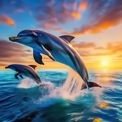Красивые дельфины плавают в большом …» — создано в Шедевруме