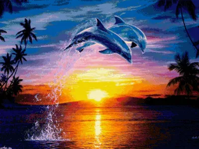 Схема вышивки «пара дельфинов на закате» (№917232) - Вышивка крестом
