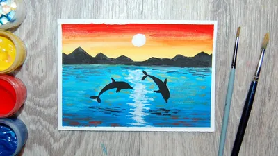 Как нарисовать дельфинов на закате - YouTube