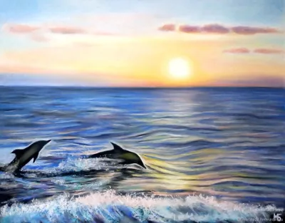Дельфины плавают на закате - онлайн-пазл