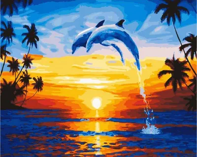 Фото Дельфины над водой на фоне заката, by Mellodee
