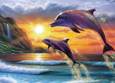 Купить картину по номерам 40х50 GX5143 «Дельфины на закате» на  ColorNumbers.RU