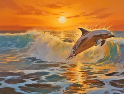 Дельфины плавают в океане на закате | Премиум Фото
