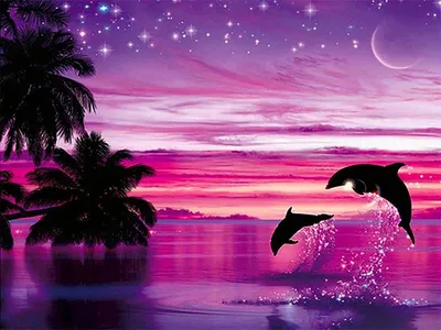 Дельфины на закате в океане» — создано в Шедевруме