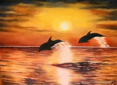 Группа прыгающих дельфинов на закате стоковое фото ©nikkytok 53008213