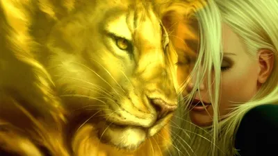 Девушка красивая леди, обнимает льва…» — создано в Шедевруме