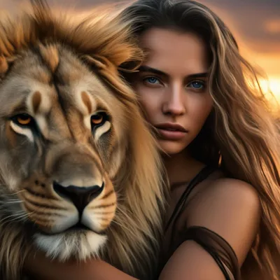 Девушка и лев иллюстрация штока. иллюстрации насчитывающей защитно -  99725730