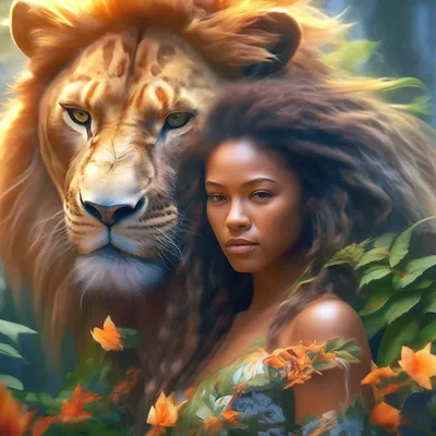 Девушка,лев,живопись,рисунок,…» — создано в Шедевруме