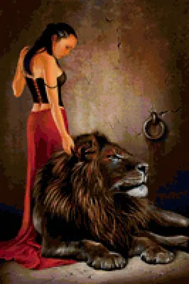Предпросмотр схемы вышивки «Девушка и лев» (№152096) - Вышивка крестом