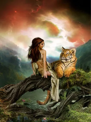 Пазл «Девушка с тигром» из 192 элементов | Собрать онлайн пазл №21078