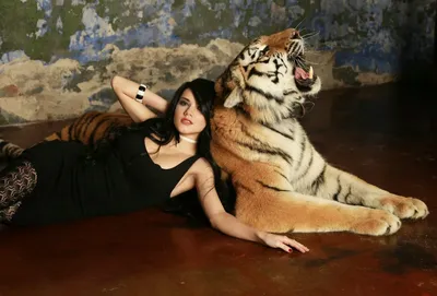 Девушка с тигром в лесу, эстетично…» — создано в Шедевруме