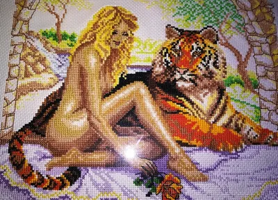 Картина по номерам \"Девушка с тигром\"