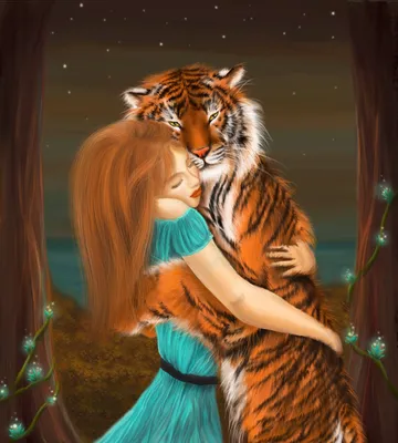Красивая девушка с тигром» — создано в Шедевруме