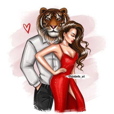 Тигр и девушка в стиле Персонажи на Illustrators.ru