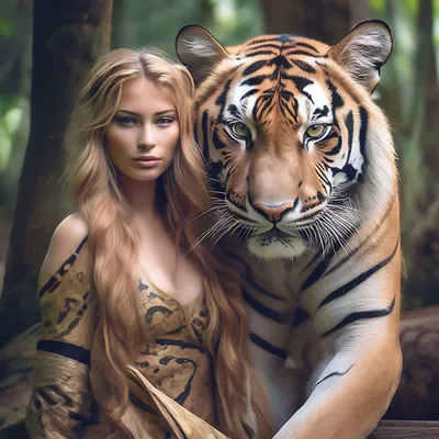 Девушка и тигр картинки - 80 фото