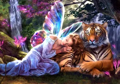 Купить картину по номерам 40х50 VA-0062 «Тигр и девушка» на ColorNumbers.RU