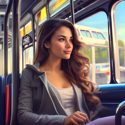Красивая девушка едет в автобусе» — создано в Шедевруме