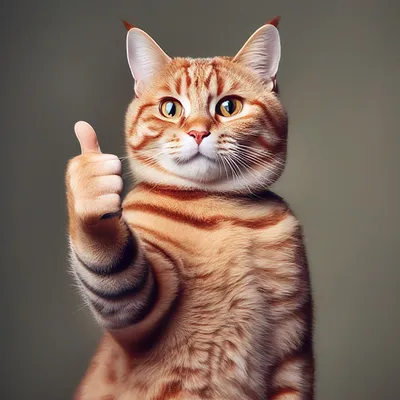 Добрый кот показывает палец вверх» — создано в Шедевруме