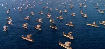Древнегреческий корабль в порту …» — создано в Шедевруме