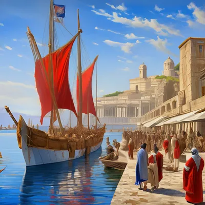 Древнегреческие корабли на пристани …» — создано в Шедевруме