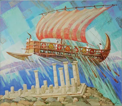 Древний корабль среди волн океана» — создано в Шедевруме