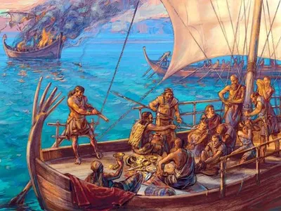 Phoenician Ship - Ancient Mosaic | Ancient Mythology | Mozaico