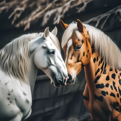 2 лошади одна чёрная другая белая…» — создано в Шедевруме